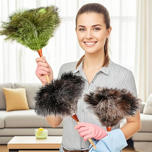 16inch Natural Good Ostrich Feather Duster with Bamboo Handle, Electrostatic Dust Remove for Ceiling，Fans，Bookshelves, Sofa, Windows, Fit for Home, Office and Cars - color: Gray