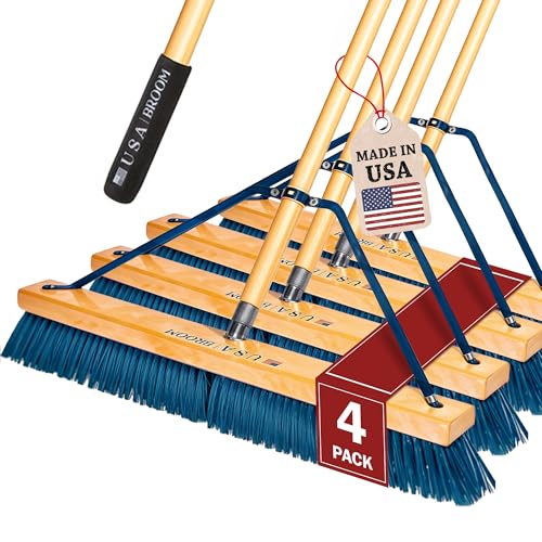 4-Pack - 24" Heavy Duty Outdoor Push Broom with 60" Handle. Ideal for Asphalt, Concrete & Heavy Debris. Durable American Made Steel Brackets-Stainless Steel Hardware. No Plastic. 100% USA Made - color: Style Heavy Duty, size: 4 Pack