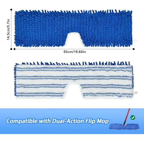 4 Pack Mop Heads Replacements Compatible with O-cedar Dual-Action Flip Mop,Microfiber&Chenille Mop Replace Head for Dry/Wet Use,Double-sided,Reusable and Washable Dust Mop Refills for Floor Cleaning | Double-sided flat mop pads, microfiber and chenille ma
