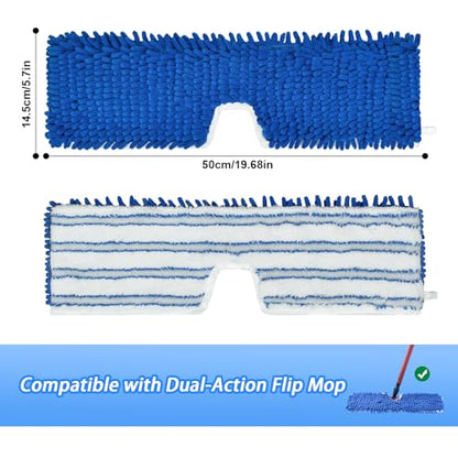 4 Pack Mop Heads Replacements Compatible with O-cedar Dual-Action Flip Mop,Microfiber&Chenille Mop Replace Head for Dry/Wet Use,Double-sided,Reusable and Washable Dust Mop Refills for Floor Cleaning | Double-sided flat mop pads, microfiber and chenille ma
