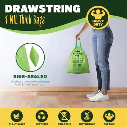 2.6-3 Gallon Compostable Trash Bags Drawstring 50 Bags Extra Thick 1 Mil 11.36 Liter Small Biodegradable Trash Bags for Kitchen Countertop Bin ASTM D6400, US BPI and OK Compost Home Certified - color: 3 Gal, Drawstring Bags, 50 Count