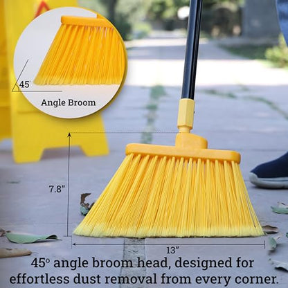 KLEEN HANDLER Angle Broom Head with Flagged Stiff Bristles for Indoor/Outdoor Floor Cleaning/Sweeping, 6 Pc - Yellow - style: 6 Pack