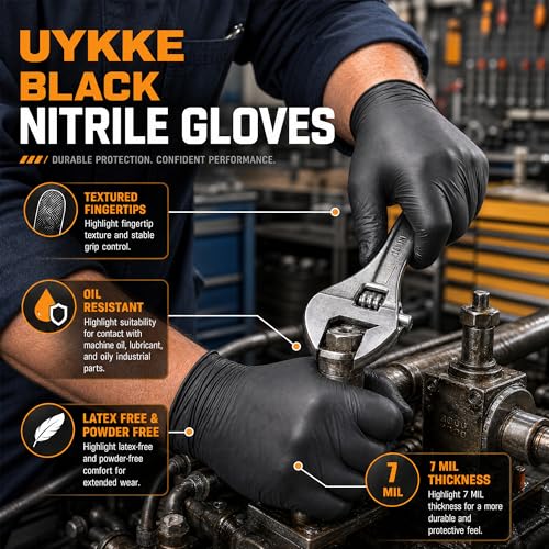 HEAVY DUTY 7 Mil Nitrile Black Gloves Disposable Latex Free Rubber Latex Cleaning Mechanic Food Prep Gloves 1000PCs - size: Medium