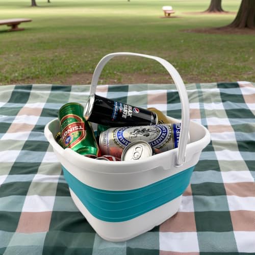 SAMMART 9.5L (2.5 Gallon) Collapsible Rectangular Handy Basket/Bucket (White/Ceramic Blue) - color: White/Ceramic Blue