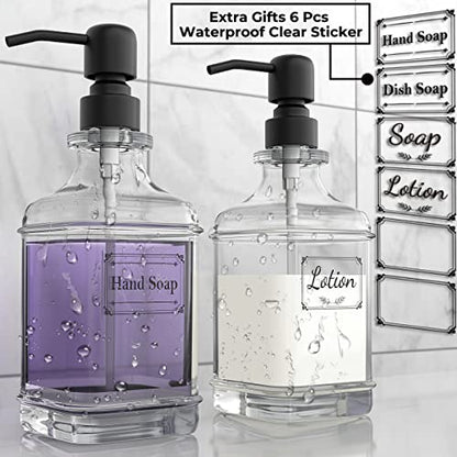 GLADPURE 2 Pack Soap Dispenser, 18 Oz Antique Design Thick Glass Hand Dispensers; with 304 Rust Proof Stainless Steel Pump, 6Pcs Clear Stickers, for Kitchen, Bathroom- Black - color: Black