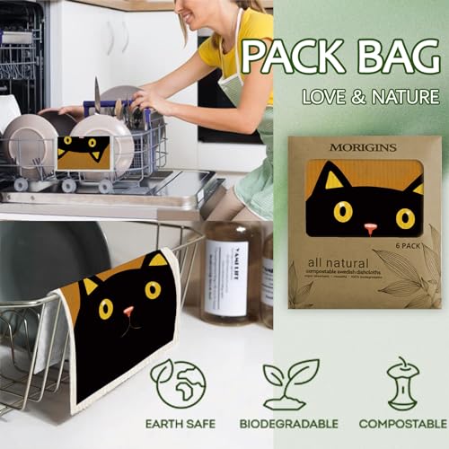 Cute Cat Swedish Dish Clothes Pack of 6, Reusable, Absorbent Hand Towels for Kitchen, Bathroom and Cleaning Counters Cellulose Sponge Cloth - color: Cat