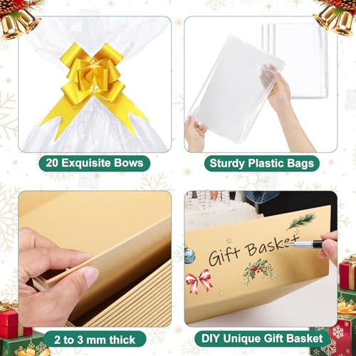 AFOROEOA 6PACK Baskets For Gifts Empty, 10x12”Thick Kraft Gift Basket with 6Bows 6Bags Empty Gift Baskets for Christmas, Valentine’s Day, Easter, Birthdays, Valentine’s Day Wrapping Gift - color: 6PACK Kraft