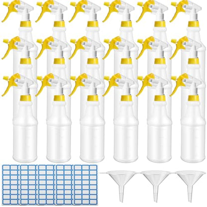 Eccliy 20 Pack 16oz Empty Spray Bottles, Leakproof Cleaning Bottles with Measurement and Adjustable Nozzle for Housekeeping, Commercial Use(Cylinder,Yellow Spray Head) - color: Yellow Spray Head, style: Cylinder