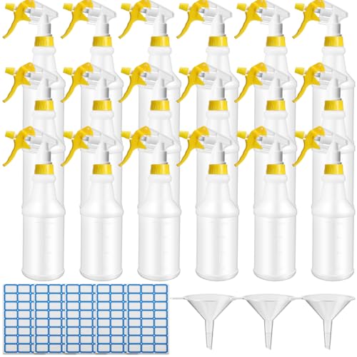 Eccliy 20 Pack 16oz Empty Spray Bottles, Leakproof Cleaning Bottles with Measurement and Adjustable Nozzle for Housekeeping, Commercial Use(Cylinder,Yellow Spray Head) - color: Yellow Spray Head, style: Cylinder