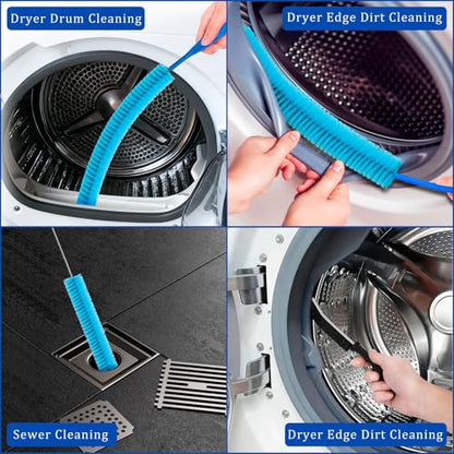 Dryer Vent Cleaner Kit with Dryer Vacuum Hose Attachment, 4-in-1 Multi-Lint Remover Brush, Suitable for Most Vacuum Cleaners for Efficient, Safe, and Thorough Dryer Lint Cleaner Tools (Blue)
