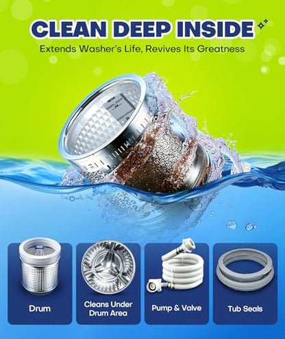 5X Power Deep Cleaning Washing Machine Cleaner Tablets, No More Odor & Pet Fur Enzyme Washing Machine Cleaning Tablets, Washer Cleaner For HE Top Front Load, Septic Safe, 24 Counts/1 Year Supply