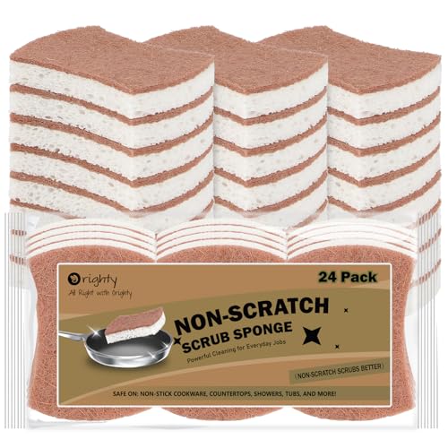 Orighty Non-Scratch Scrub Sponge, 24-Pack, Cellulose Kitchen Scrubber Sponges, Ideal for Kitchen Cleaning, Non-Stick Cookware, Washing Dishes, Bathroom, and Household - color: White