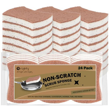 Orighty Non-Scratch Scrub Sponge, 24-Pack, Cellulose Kitchen Scrubber Sponges, Ideal for Kitchen Cleaning, Non-Stick Cookware, Washing Dishes, Bathroom, and Household - color: White