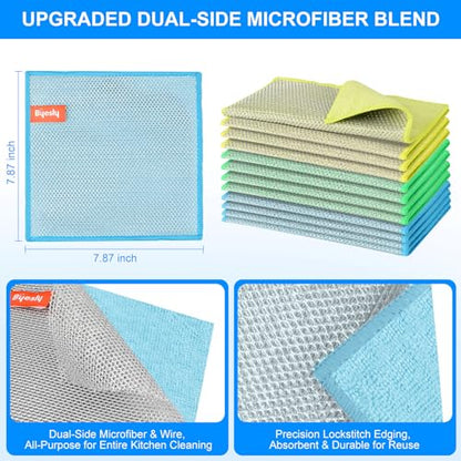 Non-Scratch Silver Mesh Dish Cloths, 12+1 Pack Microfiber & Wire Metallic Fiber Cleaning Cloths for Kitchen, Diamond Weave Scrubber Pads for Dishes, Sinks & Cookware (7.87x7.87 Inches) - style: Microfiber & Silver Mesh
