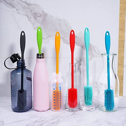 Silicone Bottle Brush, Water Bottle Cleaner Brush with Long Handle, Perfect for Cleaning Narrow Neck Containers, Vacuum Sports Bottle, Tumblers, Flask, Glassware (1 Pack, Charcoal) - color: Charcoal