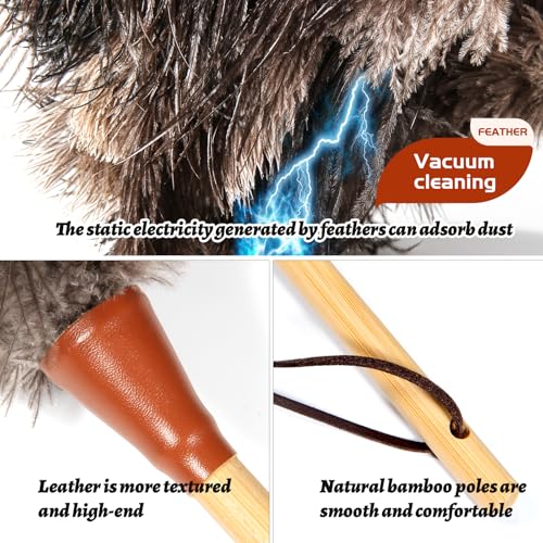16inch Natural Good Ostrich Feather Duster with Bamboo Handle, Electrostatic Dust Remove for Ceiling，Fans，Bookshelves, Sofa, Windows, Fit for Home, Office and Cars - color: Gray