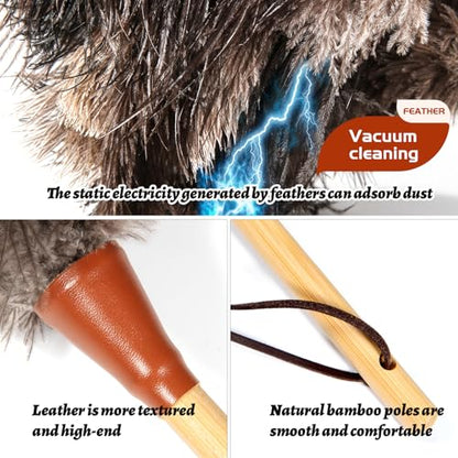 16inch Natural Good Ostrich Feather Duster with Bamboo Handle, Electrostatic Dust Remove for Ceiling，Fans，Bookshelves, Sofa, Windows, Fit for Home, Office and Cars - color: Gray