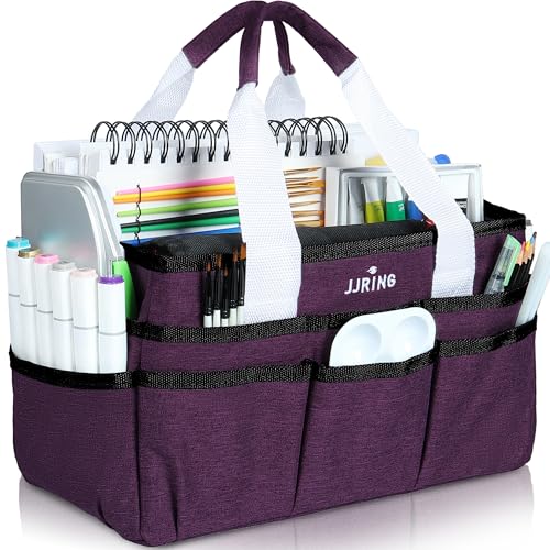 JJRING Craft Organizer Tote Bag, Art Storage Caddy with Multiple Pockets, Deep Purple Sewing Bag for Art, Craft, Scrapbooking, Medical, and Office Supplies Storage - color: Deep Purple, size: Small