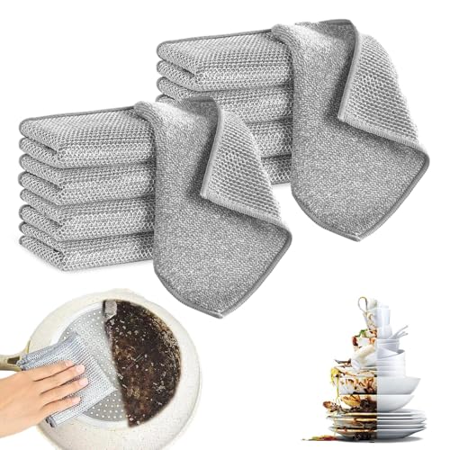 Double Layer Multipurpose Non Scratch Scouring Pads Kitchen Dish Rags Cleaning Cloths for Home Cooktop Use 10 Pack - color: Silver 10-pack