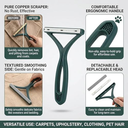 Pet Hair Remover Carpet Scraper - Lint Remover Tool with Two Way Edge for Sofa Coat Rug Bedding Furniture 1Pack(Dark Green) - color: Dark Green