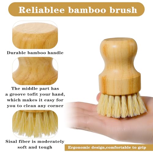 12 Pcs Bamboo Dish Scrub Brushes with Natural Sisal Bristles for Cleaning Pots, Pans, Dishes, Sink, 3.14x2.17 Inches