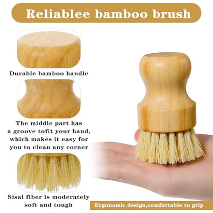 12 Pcs Bamboo Dish Scrub Brushes with Natural Sisal Bristles for Cleaning Pots, Pans, Dishes, Sink, 3.14x2.17 Inches