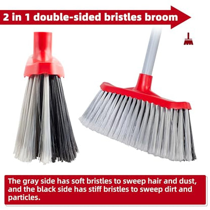 SDSM Indoor Outdoor Broom, Unique Double-Sided Bristles Long Handle Heavy Duty Broom Perfect for Home and Courtyard Garage Lobby Mall Market Floor Home Kitchen Room Office Pet Hair Rubbish 51 Inch