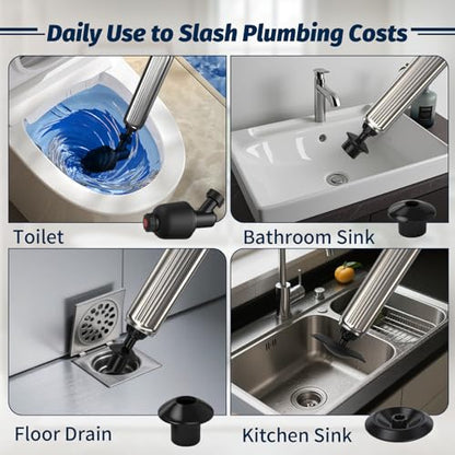 Toilet Plungers for Bathroom Heavy Duty, High Pressure Toilet Auger Air Drain Blaster with Real-Time Toilet Snake Drain Clog Remover,Toilet Unclogger Tool,Sink Shower Tubs Plumbing Clogs (Gray) - color: Gray