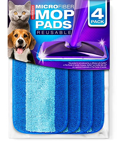Millifiber Reusable Mop Pads for Swiffer WetJet Mops (4 Pack), Blue | Washable wet mopping cloths, microfiber replacement refills, hardwood floor cleaning pads - color: Blue (Wet/Dry), size: 4 Count (Pack of 1)