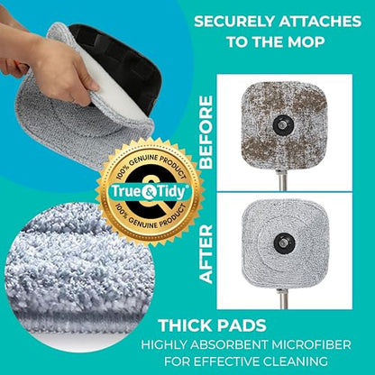 True & Tidy® 6Pack Replacement Microfiber Pads, 9" Extra Thick Reusable Refills for SPIN-800 TrueClean Mop & Bucket, Compatible with M16 & Most Square Spin Mop Systems, Machine Washable Up to 100X