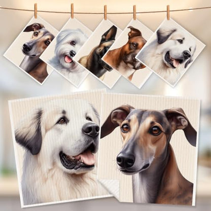 5 Pcs Cute Doggy Swedish Dishcloths, Pyrenean Mountain Dog & Greyhound Swedish Dishcloth, Staffordshire Bull Terrier Dish Cloths for Drying Dishes, Reusable Cleaning Cloths, Dog Lover Gifts for Women - color: Lm 03427
