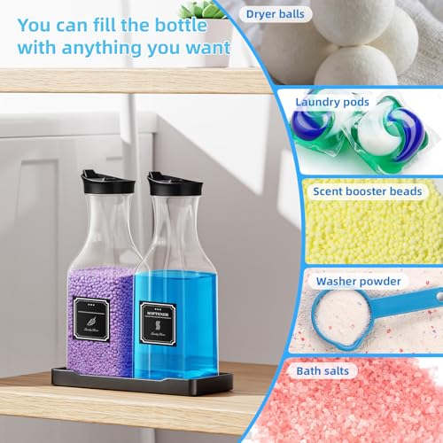 Laundry Detergent Dispenser,Laundry Soap Dispenser,Liquid Laundry Detergent Container,35OZ Fabric Softener Dispenser with Tray, Laundry Room Organization,Extra 4 Labels,Black - color: Black