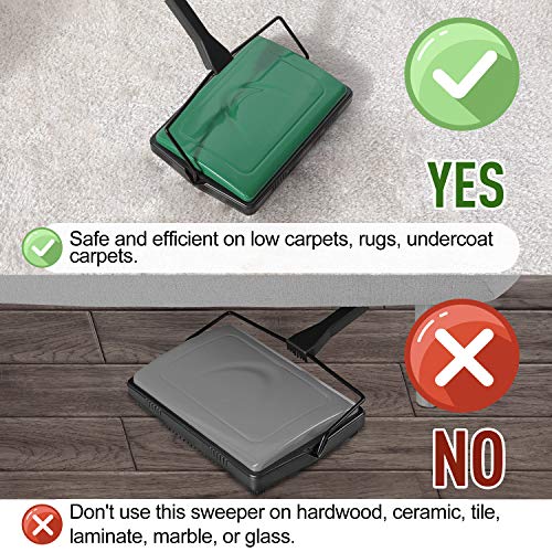 Yocada Carpet Sweeper Cleaner 4 Poles for Home Office Low Carpets Rugs Undercoat Carpets Pet Hair Dust Scraps Paper Small Rubbish Cleaning with a Brush Green
