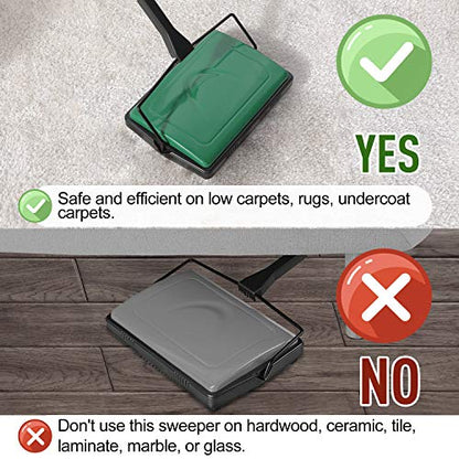 Yocada Carpet Sweeper Cleaner 4 Poles for Home Office Low Carpets Rugs Undercoat Carpets Pet Hair Dust Scraps Paper Small Rubbish Cleaning with a Brush Green