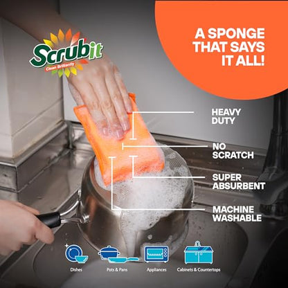 SCRUBIT Reusable Sponges for Dishes - 12 Pack Microfiber Sponges Kitchen Dish Scrubber, Machine Washable & Non-Scratch Scrubbers (Orange) - color: Orange