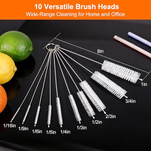 8 Inch Extra Long Straw Cleaner Brush Set, 10 Pack Reusable Straw Cleaning Brushes for Tumbler, Metal Straws，Bottle Drinking Straws，Computer Keyboard, Desktop Cleaning
