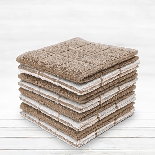 100% Cotton Terry Dish Cloth & Dish Towel, 8 Pack, Super Soft and Absorbent Kitchen Towels, Perfect for Kitchen Cleaning and Dish Washing (TAN (Solid and Checks) 8 Pack) - color: Tan (Solid and Checks) 8 Pack