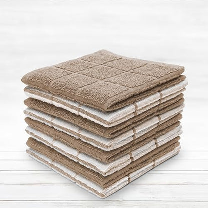 100% Cotton Terry Dish Cloth & Dish Towel, 8 Pack, Super Soft and Absorbent Kitchen Towels, Perfect for Kitchen Cleaning and Dish Washing (TAN (Solid and Checks) 8 Pack) - color: Tan (Solid and Checks) 8 Pack