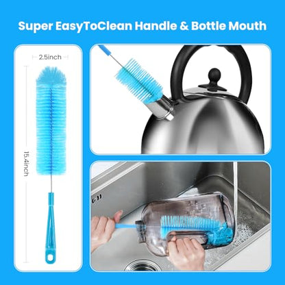 5 Pack Bottle Brush, Straw Cleaner Brush & Water Bottle Brush,15 in Stainless Steel Brush, Narrow Bottle Brush, 3 Straw Brushes, for Water Bottle, Coffee Mugs, Flasks, Glasses, Tumblers, Blue - color: 5pcs/Blue
