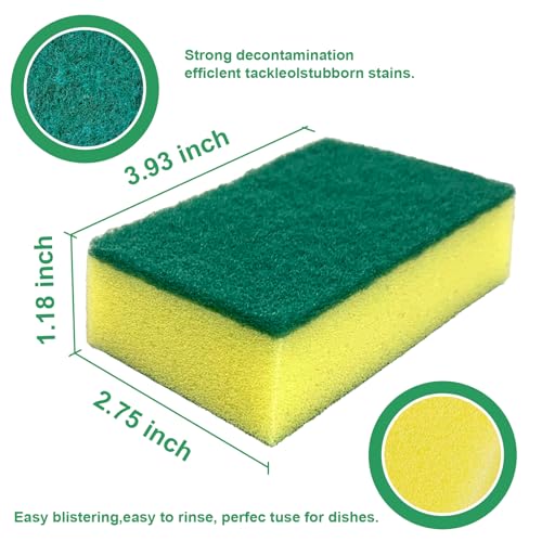 24 Pack Kitchen Cleaning Sponges,Scrub Sponges,Non-Scratch Scrub Dish Sponge Safe on Non-Stick Cookware,Stink-Free Cleaning Supplies for Pots, Pans