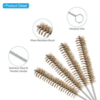 PATIKIL 12" Wire Tube Brush, 4Pcs 0.8" Diameter Brass Wire Tube Brush Pipe Cleaning Supplies for Auto Parts, Bottles, Tubes, Brass Tone - size: 0.8"