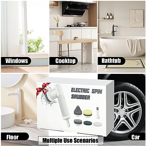 Electric Spin Scrubber,DEPURE Cordless Electric Cleaning Brush,Power Scrubber with 2 Rotating Speeds and 6 Replaceable Cleaning Brush Heads for Bathroom,Kitchen,Wall,Oven,Dish,Floor