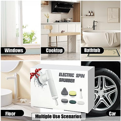 Electric Spin Scrubber,DEPURE Cordless Electric Cleaning Brush,Power Scrubber with 2 Rotating Speeds and 6 Replaceable Cleaning Brush Heads for Bathroom,Kitchen,Wall,Oven,Dish,Floor