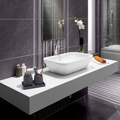 GAHEFY Grey Bathroom Accessories Set with Small Trash Can 3 Liter/0.8 Gallon,Toothbrush Holder,Soap Dispenser,Vanity Tray,Toilet Bowl Brush and Holder Grey 5PCS - style: grey 5 pcs