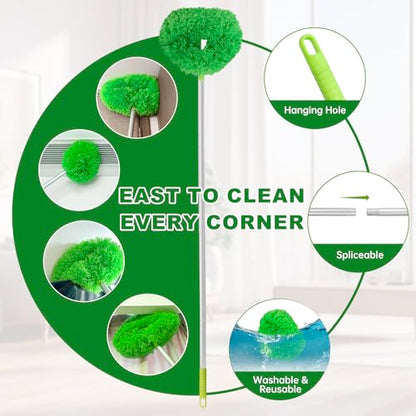 Ceiling Fan Cleaner Duster Reusable Microfiber Ceiling Fan Blade Cleaner Removable Duster with Extension Pole Adjusts 13 to 49.7 Inch for Cleaning Walls Bookshelves Furniture Door Window Top (Green) - color: Green