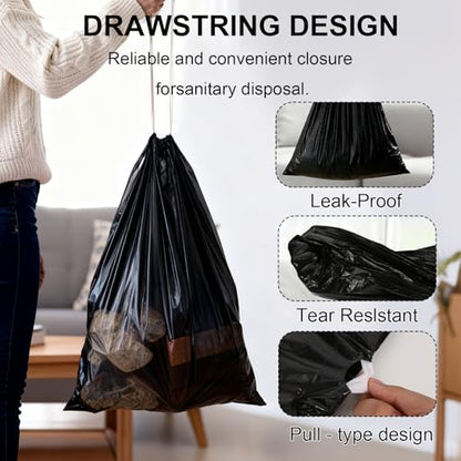 40 Count 13 Gallon Drawstring Trash Bags, Heavy Duty Unscented Garbage Bags, Extra Strong, Tear & Leak Resistant, for Kitchen, Home, Office, Fits 40-60L Bins (Black) - color: 13 Gallon-Black