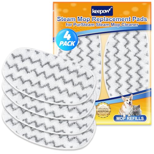 KEEPOW 4 Pack Heavy-Duty Steam Mop Pads Compatible with PurSteam ThermaPro 10-in-1, Extra Thick Microfiber Replacement Pads for Deep Floor Cleaning & Sanitizing (ThermaPro 211) - color: White-4 Pack