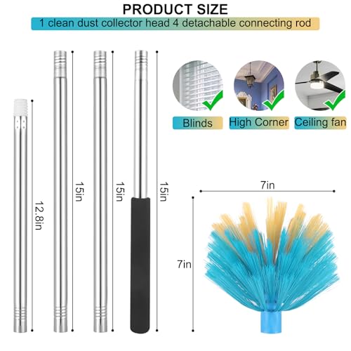 Cobweb Duster with Extension Pole，Medium Stiff Bristles Cobweb Duster Head ，Adjustable from 28 to 56 inches Long Duster for High Ceilings, Suitable for Ceilings, Walls, Indoor Outdoor Environments