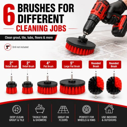 6-Piece Drill Brush Cleaning Set – Power Scrubber Attachments with 2”, 3.5”, 4” & 5” Brushes, Durable PP & PET Bristles for Bathroom, Tile, Grout, Kitchen, Tub & Floor Cleaning