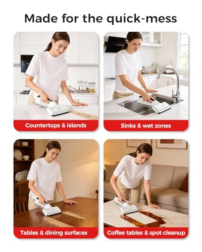 HIZERO H100R Cordless Electric Countertop Cleaner, Handheld Table Cleaner for Kitchen Counters, Dining Tables, Glass, Mirrors and Tiles, Streak-Free Wet Dry Cleaning, 60 Min Runtime